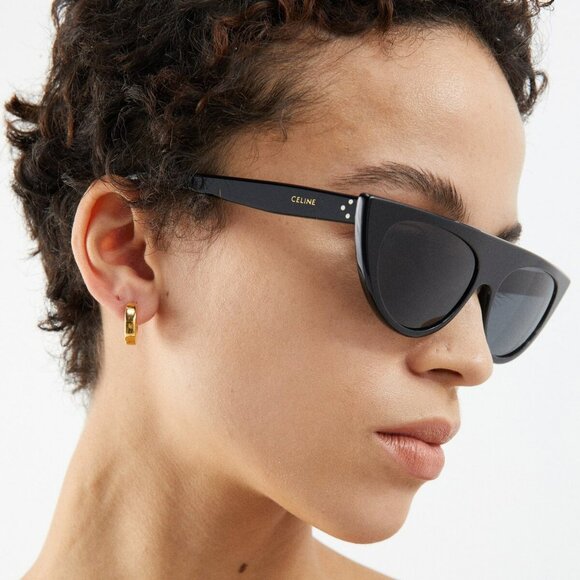 BRAND NEW Celine CL40228I 01A Shiny Black Smoke Grey Geometric Women Sunglasses